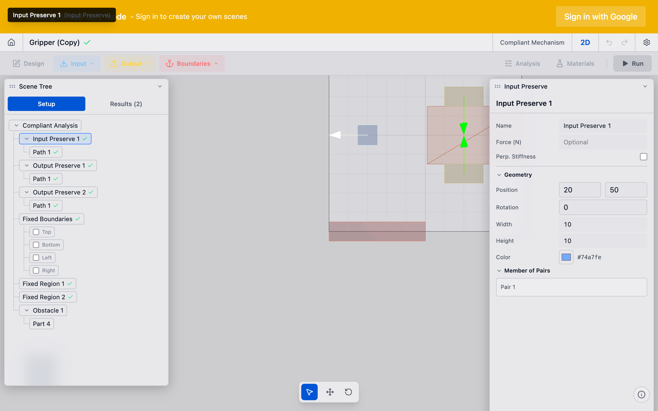 Selecting a bolt pad in the sidebar