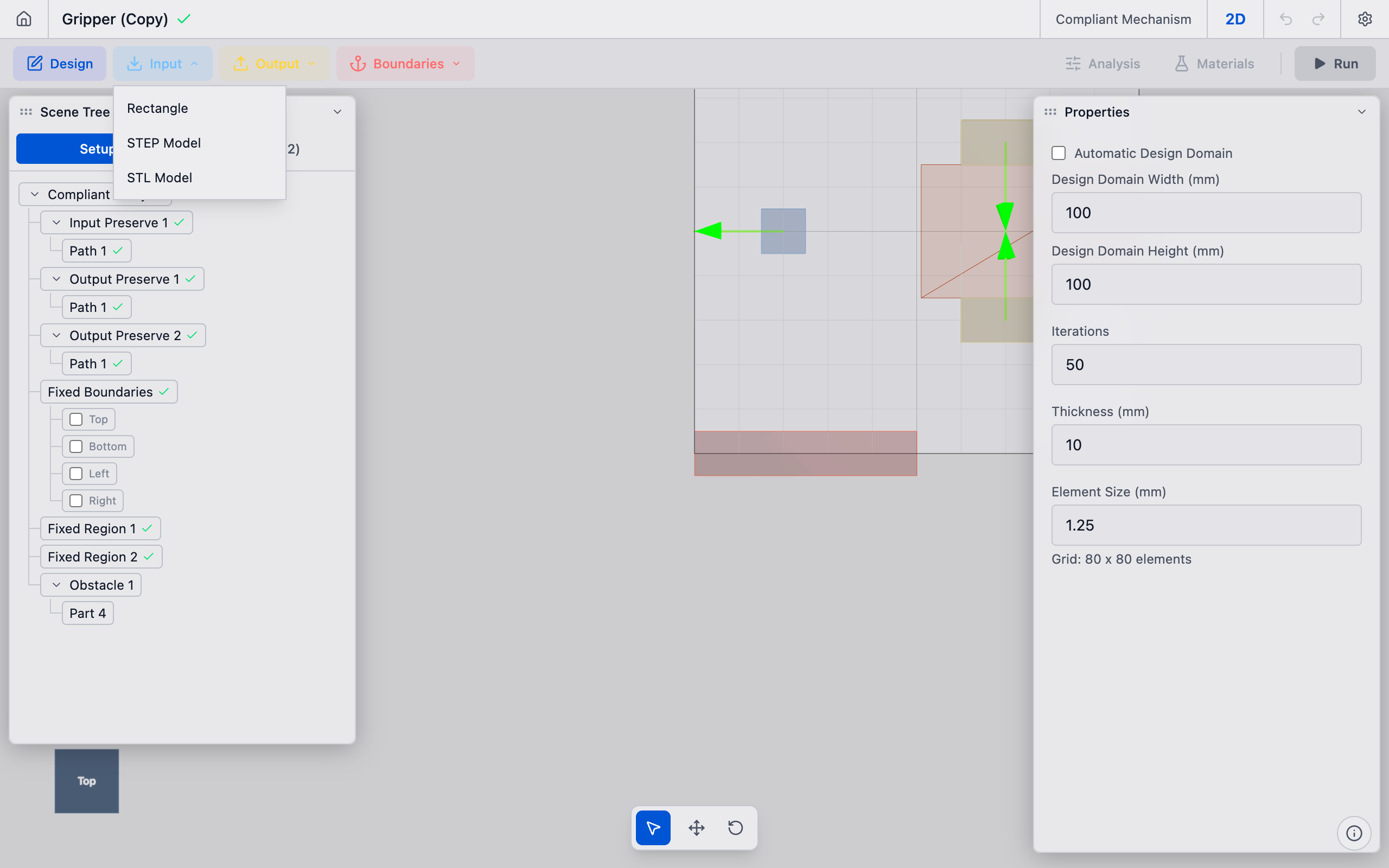 Input creation dropdown in the toolbar